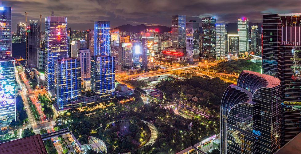 Urban landscape in night of shenzhen,china