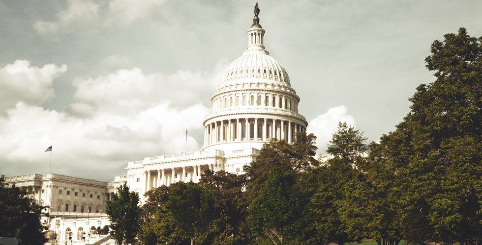 The US Capitol building in Washington DC gleams in the afternoon sun